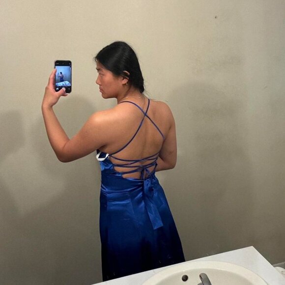 Blue Satin Prom Dress - Picture 3 of 3